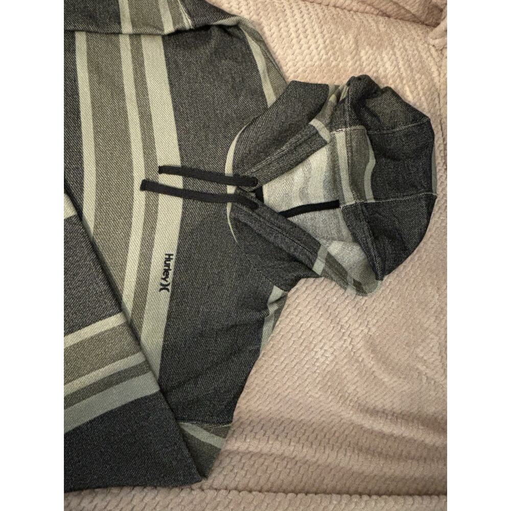 Hurley Men's Gray Striped Knit Pullover Hoodie, Drawstring, Logo Pockets 2XL - Picture 3 of 3